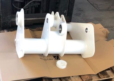 Excavator knuckles powder coated in white satin